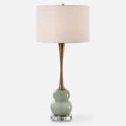 Uttermost 30298-1 Sanctuary Green Gray Glass Table Lamp with Antique Brass Neck