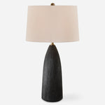 Uttermost 30299 Jett Black Table Lamp with Textured Ceramic Base and Antique Brass Accents