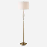 Uttermost 30352 Quite The Buzz White Ceramic Floor Lamp with Antique Brass Accents
