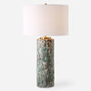 Uttermost 30350 Meltdown Ivory Teal Table Lamp with Textured Ceramic Base and Brass Accents