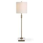 Tall Accent Buffet Lamp Antique Brass Metal With Crystal Base and Fabric Shade 32" H by One Pixie Street