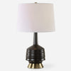 Uttermost 30353-1 Foster Black Glaze Table Lamp with Ribbed Ceramic Base and Brass Foot