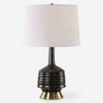 Uttermost 30353-1 Foster Black Glaze Table Lamp with Ribbed Ceramic Base and Brass Foot