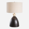 Uttermost 30468-1 Procida Bronze Iron Table Lamp with Travertine Accent and Beige Linen Shade