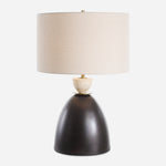 Uttermost 30468-1 Procida Bronze Iron Table Lamp with Travertine Accent and Beige Linen Shade