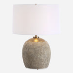 Uttermost 30479-1 Raylan Rustic Textured Concrete Table Lamp with Antique Brass Accents