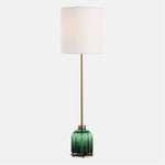 Uttermost 30504-1 Lois Green Glass Buffet Lamp with Fluted Emerald Base and Brass Accents