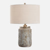 Uttermost 30464 Graydon Gray Table Lamp with Etched Ceramic Base and Brushed Nickel Accents