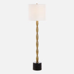 Uttermost 30459-1 Ezra Brass Buffet Lamp with Black Marble Base and White Linen Shade
