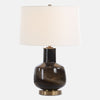 Uttermost 30460 Buchanan Charcoal Table Lamp with Smokey Glass and Brass Accents