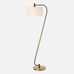 Uttermost 30476 Irwin Curved Brass and Bronze Arched Floor Lamp with White Linen Shade