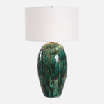 Uttermost 30494 Ceralene Green Table Lamp with Drip Glaze and White Linen Shade