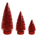 Vickerman LS190303 3"-5"-7" Red Glitter Oval Pine Artificial Christmas Tree Set Of 3