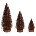 Vickerman LS190375 3"-5"-7" Chocolate Glitter Oval Pine Artificial Christmas Tree Set Of 3