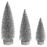 Vickerman LS190707 7"-9"-11" Silver Glitter Oval Pine Artificial Christmas Tree Set Of 3