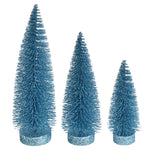 Vickerman LS190732 7"-9"-11" Baby Blue Glitter Oval Pine Artificial Christmas Tree Set Of 3