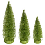 Vickerman LS190773 7"-9"-11" Lime Glitter Oval Pine Artificial Christmas Tree Set Of 3