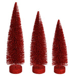Vickerman LS191203 12"-14"-16" Red Glitter Oval Pine Artificial Christmas Tree Set Of 3