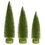 Vickerman LS191273 12"-14"-16" Lime Glitter Oval Pine Artificial Christmas Tree Set Of 3