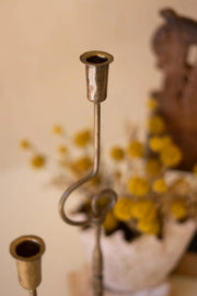 Set of 2 Antique Brass Forged Iron Taper Candle Holders 30