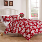 Greenland Home Fashions Lovebirds 3-Piece Reversible Red and White Coverlet Set