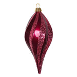 Vickerman M132670 12" Dark Cerise Swirl Drop Ornament Features A Mix Of Candy And Glitter Finishes