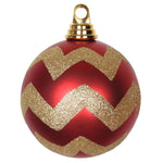 Vickerman 4.75" Red and Gold Matte Chevron Ball Christmas Ornament with Glitter Accents 3/Box
