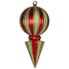 Vickerman M153403 12" Red And Lime Striped Shiny Ball Finial Ornament With Glitter Accents