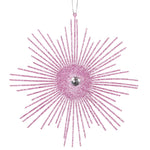 Vickerman M184579 6.5" Pink Snowflake Burst Glitter Christmas Ornament 6 Per Bag