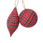 Vickerman MC210903 Red And Black Plaid Cloth Assorted Christmas Ornaments 4" Ball And 7" Finial Includes 4 Pieces Per Bag.