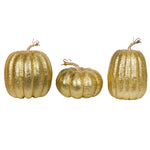 Vickerman MC225708 8" Gold Pumpkins Set Of 3. Three Pieces Assorted Fabric Pumpkin With Polystyrene Inner.