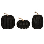 Vickerman MC225717 8" Black Pumpkins Set Of 3. Three Pieces Assorted Fabric Pumpkin With Polystyrene Inner.