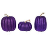 Vickerman MC225766 8" Purple Pumpkins Set Of 3. Three Pieces Assorted Fabric Pumpkin With Polystyrene Inner.