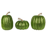 Vickerman MC225773 8" Lime Pumpkins Set Of 3. Three Pieces Assorted Fabric Pumpkin With Polystyrene Inner.