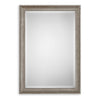Rectangular mirror with decorative silver frame on a white background