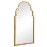 Arched mirror with gold frame on a white background