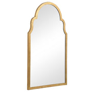 Arched mirror with gold frame on a white background