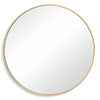 Round mirror with a gold frame on a white background