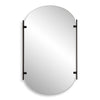Round mirror with black frame on a white background