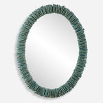 Uttermost 08183 Bonaire Teal Blue Oval Mirror with Handcrafted Ceramic Disks and Distressed Glaze Finish