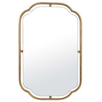 Modern Floating Wall Mirror 34.63"H Antiqued Gold Iron Decorative Vanity Mirror by One Pixie Street