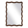 Rectangular mirror with a wavy brown frame on a white background