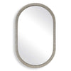 Oval mirror with a textured silver frame on a white background