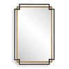 Rectangular mirror with a black and gold frame on a white background