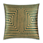 Mona Geometric Foiled Green Gold Pillow 22" X 22" Polyester Decorative Cushion with Metallic Geometric Design Modern Glam Style By Cloud9