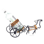 Wine Holder 16.54" – Moose-Drawn Sleigh Ride – Handcrafted Metal and Rattan By Old Modern Handicrafts