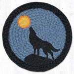 Earth Rugs Howling Wolf Round Printed Jute Trivet – Rustic Wildlife Kitchen Hot Pad 10"x10"