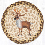 Caribou Printed Round Jute Trivet – 10" Rustic Wildlife Accent with Heat-Resistant Eco-Friendly Braided Natural Fiber Design by Earth Rugs