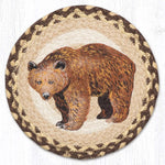 Earth Rugs Grizzly Bear Printed Round Jute Trivet – 10" Rustic Wilderness Accent with Heat-Resistant Eco-Friendly Braided Construction