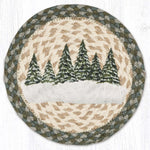 Earth Rugs Holiday Village Trees Round Trivet – 10" Christmas Forest Scene Braided Jute Hot Pad
